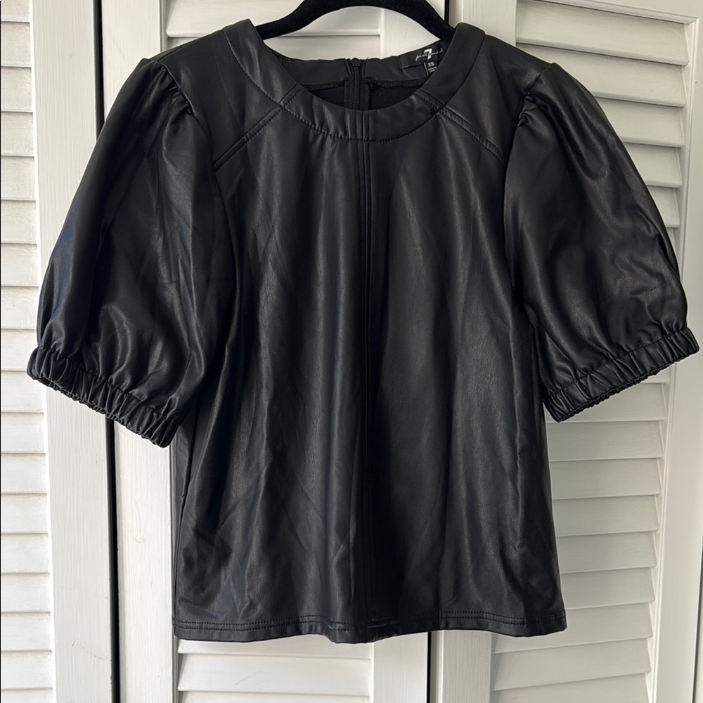 7 For All Mankind Black Faux Leather Top